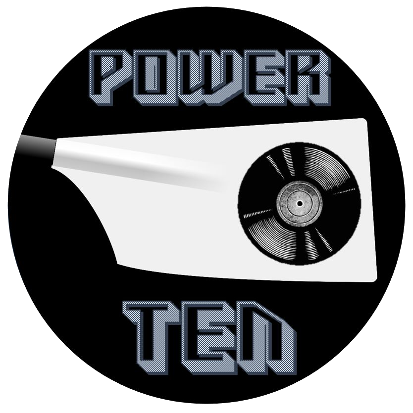 DJ Power Ten Logo with an oar backdrop